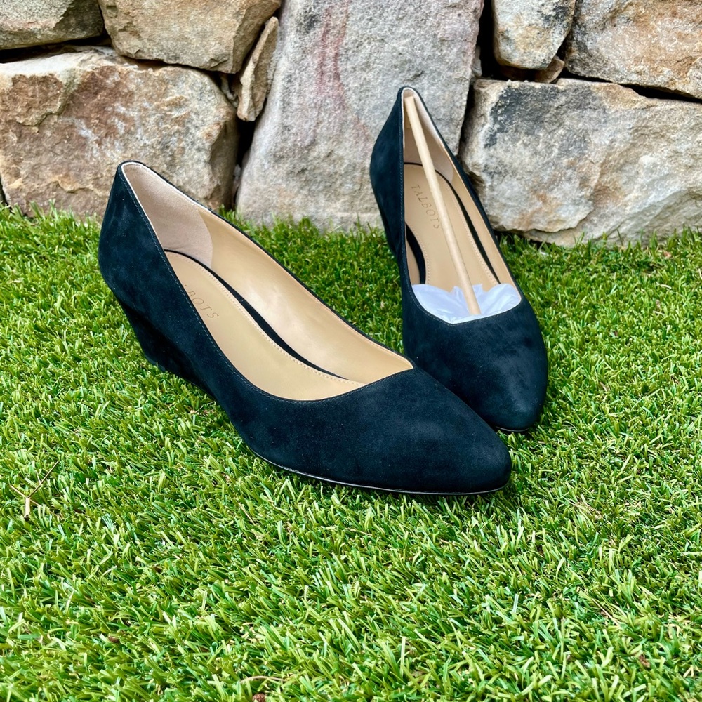 Talbots Elegant Black Suede Wedge Pumps